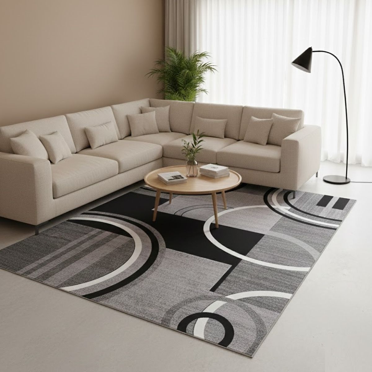 GENERICO - ALFOMBRA 180x200 cm DISEÑO GRIS GEOMETRICO MODERNA ELEGANTE DECORATIVA DCO