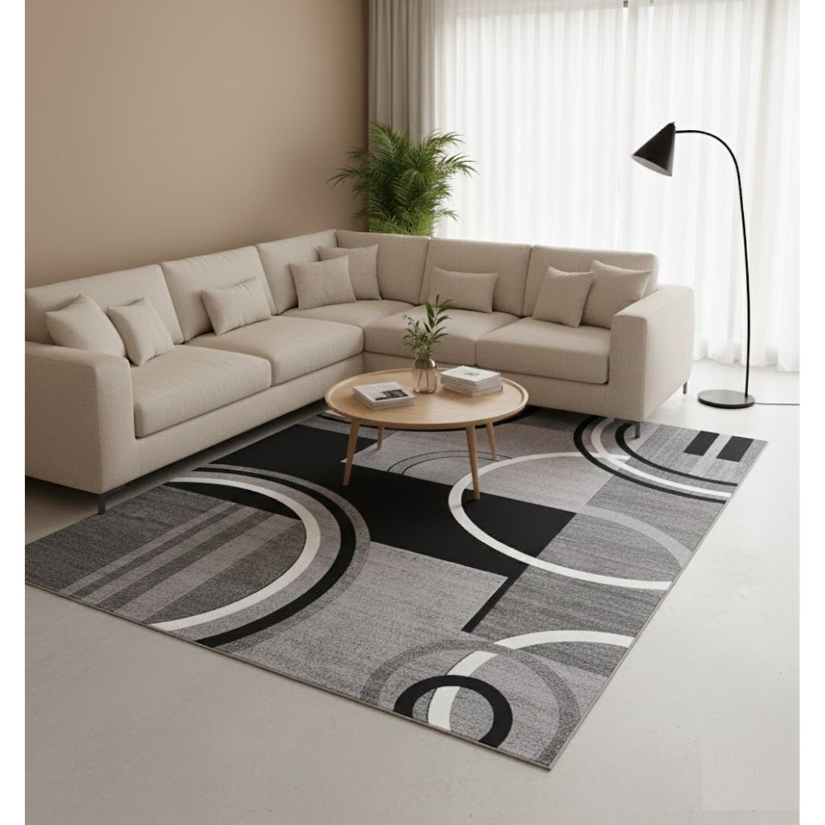 GENERICO - ALFOMBRA 180x200 cm DISEÑO GRIS GEOMETRICO MODERNA ELEGANTE DECORATIVA DCO
