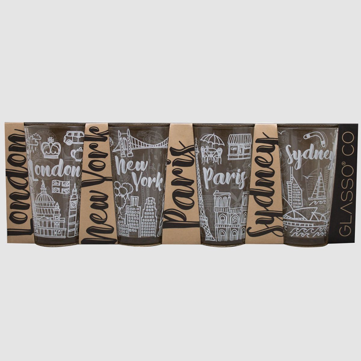 GLASSO - JUEGO 4 VASOS CUIDADES COLLECTION 475 ML