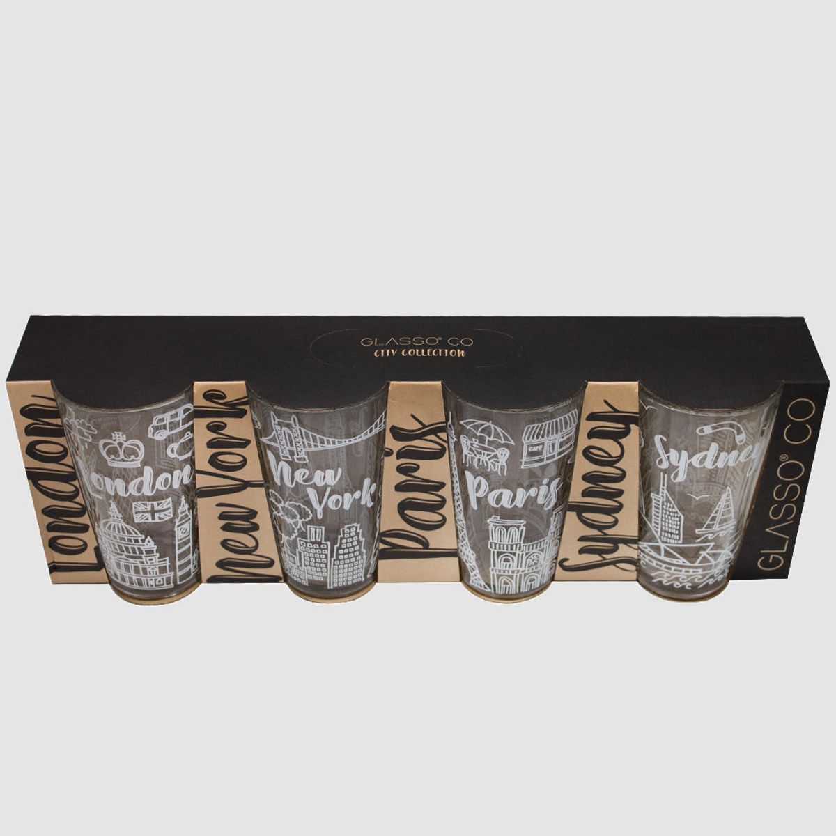 GLASSO - JUEGO 4 VASOS CUIDADES COLLECTION 475 ML