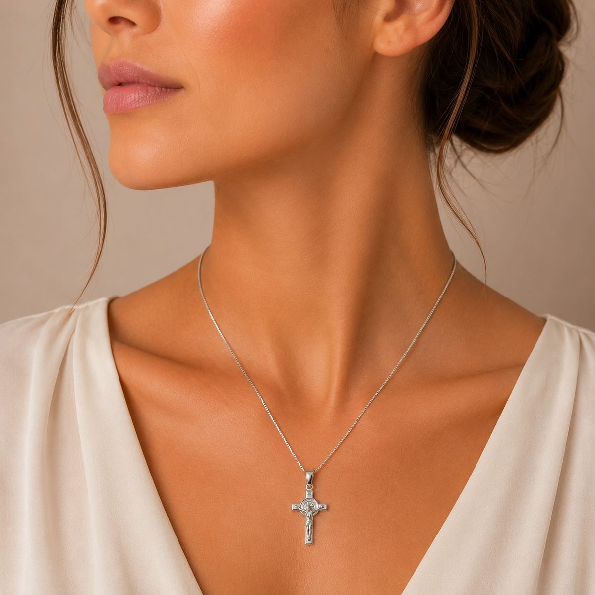 LK LUKSO - Collar Crucifijo San Benito 50cm Plata 925