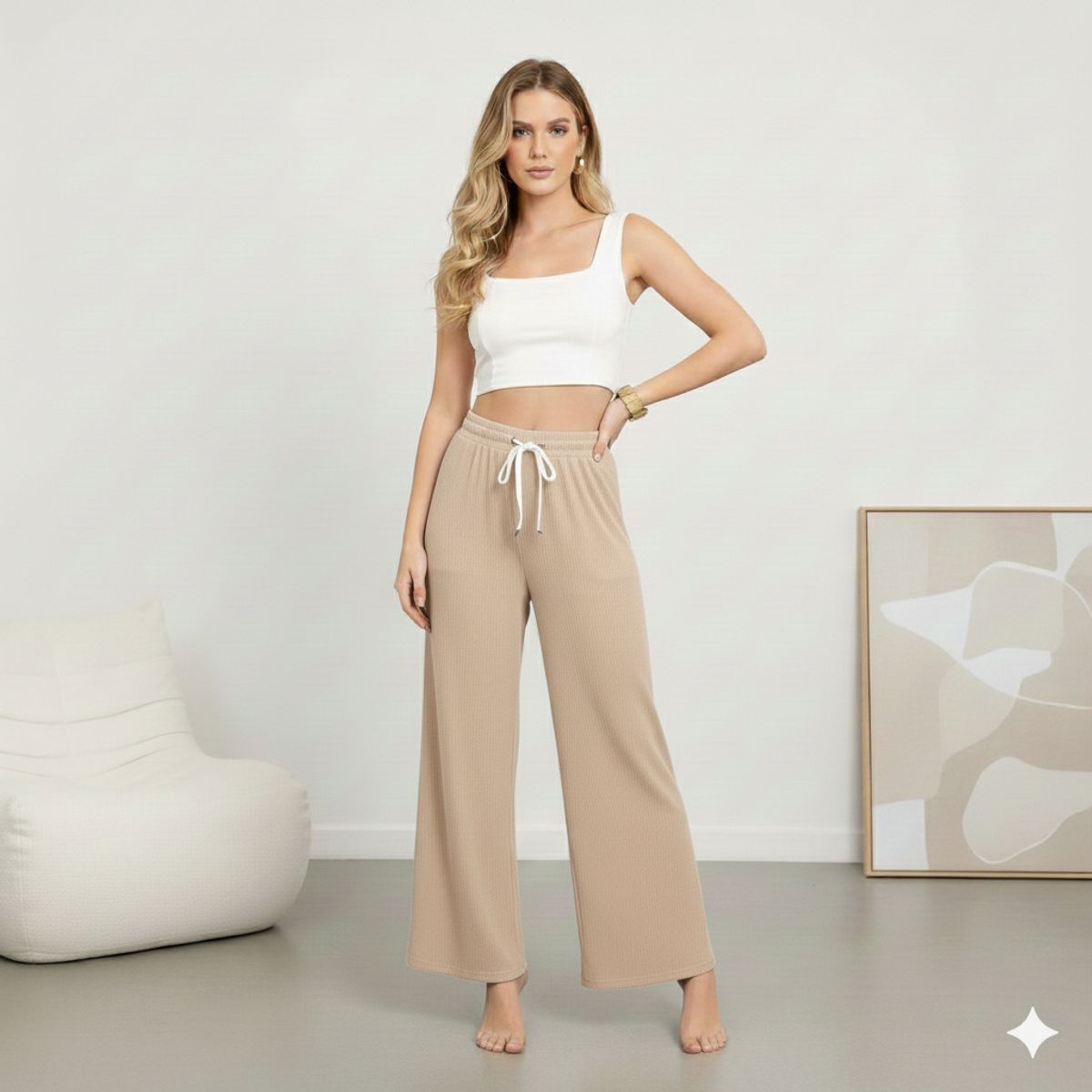 HERIEL - Pantalón Palazzo Tela Liviana Tiro Alto Elásticado