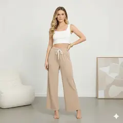 HERIEL - Pantalón Palazzo Tela Liviana Tiro Alto Elásticado