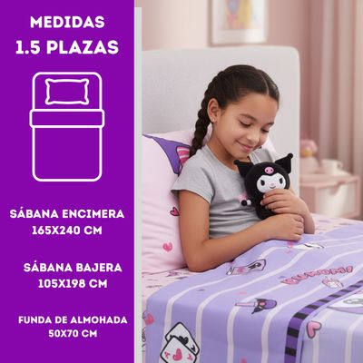 Imagen 2 del producto Juego Sábanas Kuromi Niña 1,5 Plazas