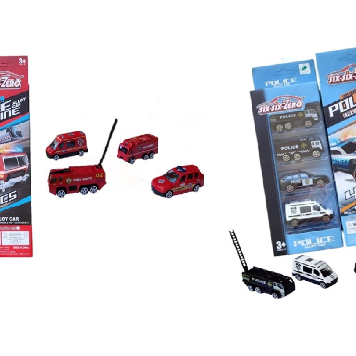 GENERICO - SET DE AUTOS METALICOS POLICIA Y BOMBERO ESCALA 164 - ¡IDEAL PARA REGALO!