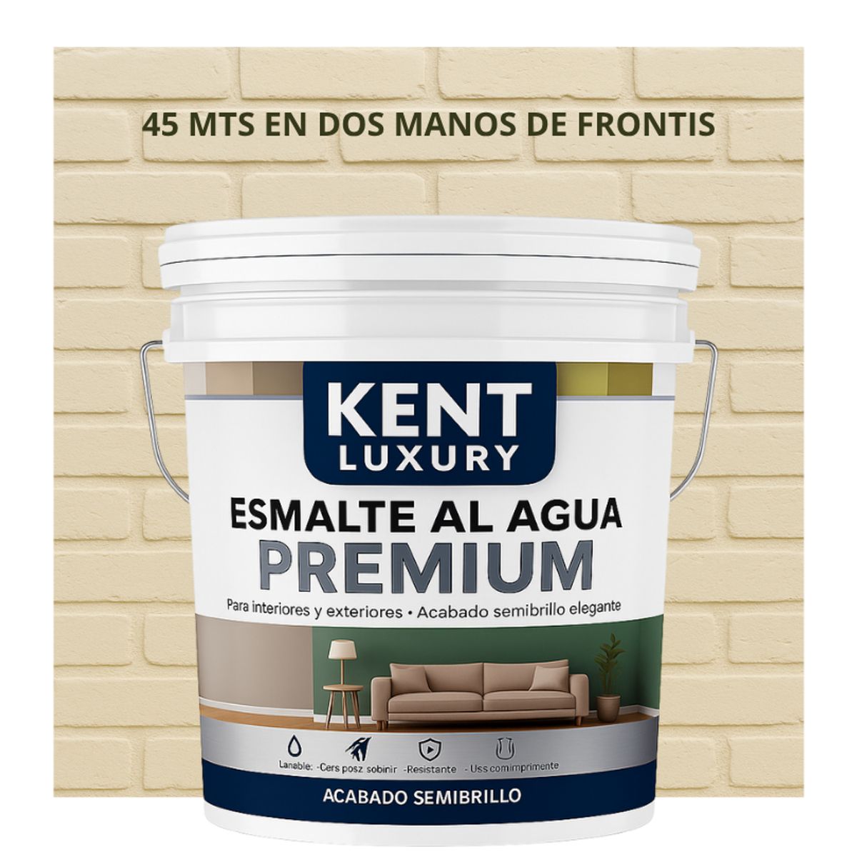 KENT - PINTURA ESMALTE AGUA FACHADAS - SEMIBRILLO - TINETA 10L MARFIL LIGERO
