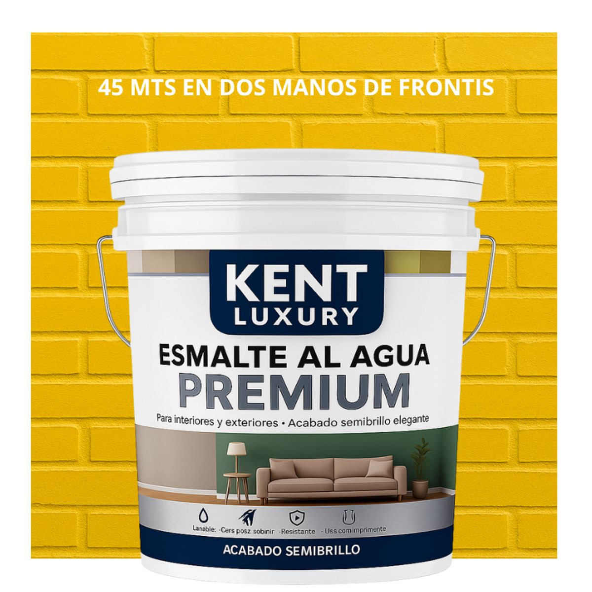 PINTURA ESMALTE AGUA FACHADAS - SEMIBRILLO - TINETA 10L AMARILLO TRÁFICO, marca KENT - Foto Principal