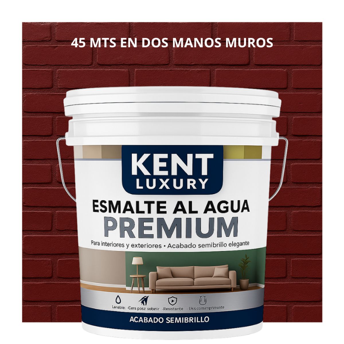 KENT - PINTURA ESMALTE AGUA FACHADAS - SEMIBRILLO - TINETA 10L ROJO VINO