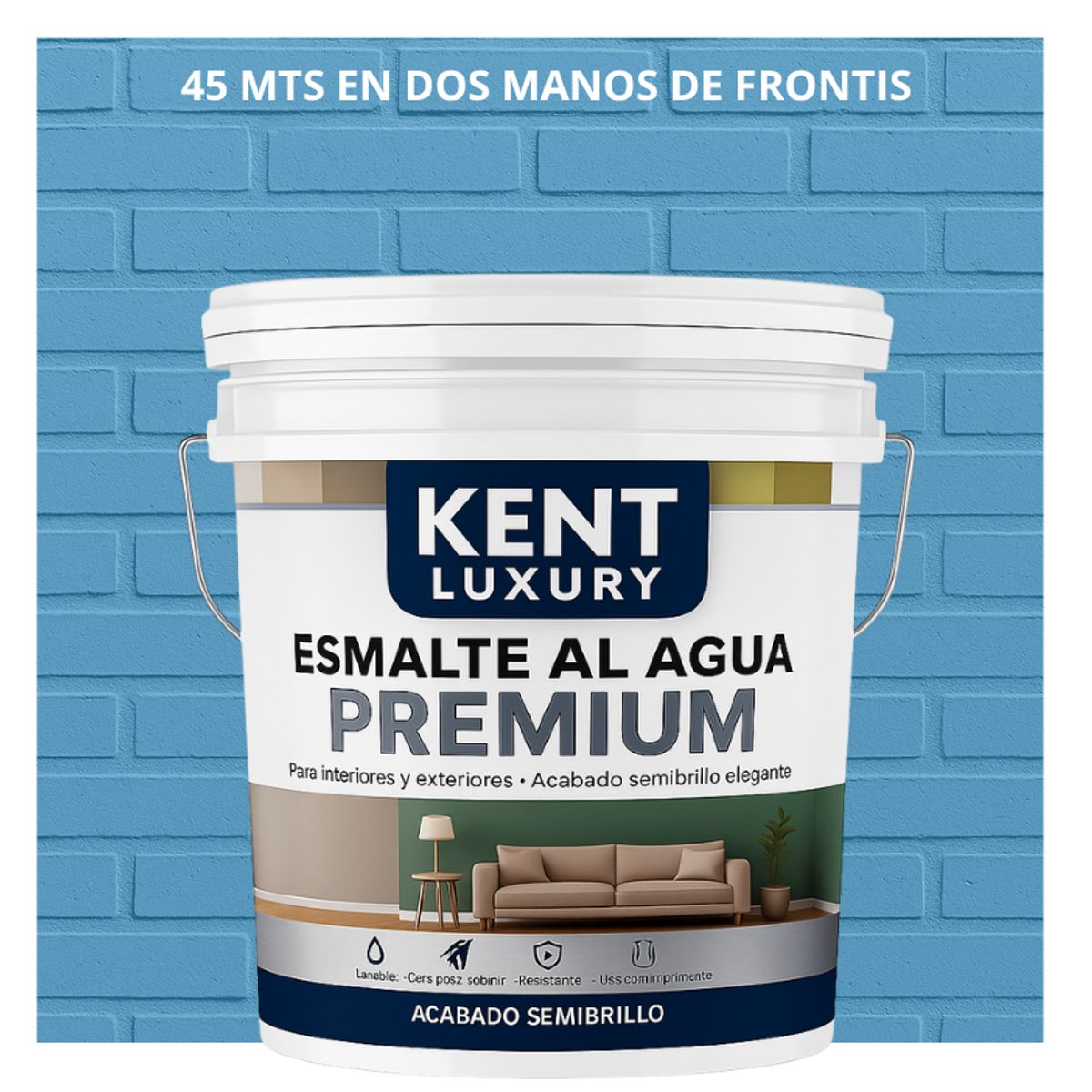 PINTURA ESMALTE AGUA FACHADAS - SEMIBRILLO - TINETA 10L AZUL CLARO, marca KENT - Foto Principal