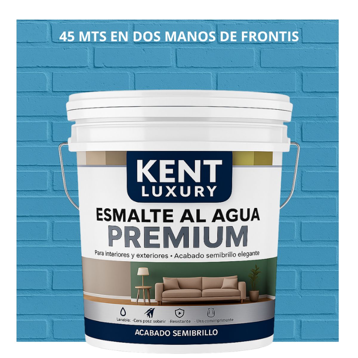 KENT - PINTURA ESMALTE AGUA FACHADAS - SEMIBRILLO - TINETA 10L AZUL CIELO