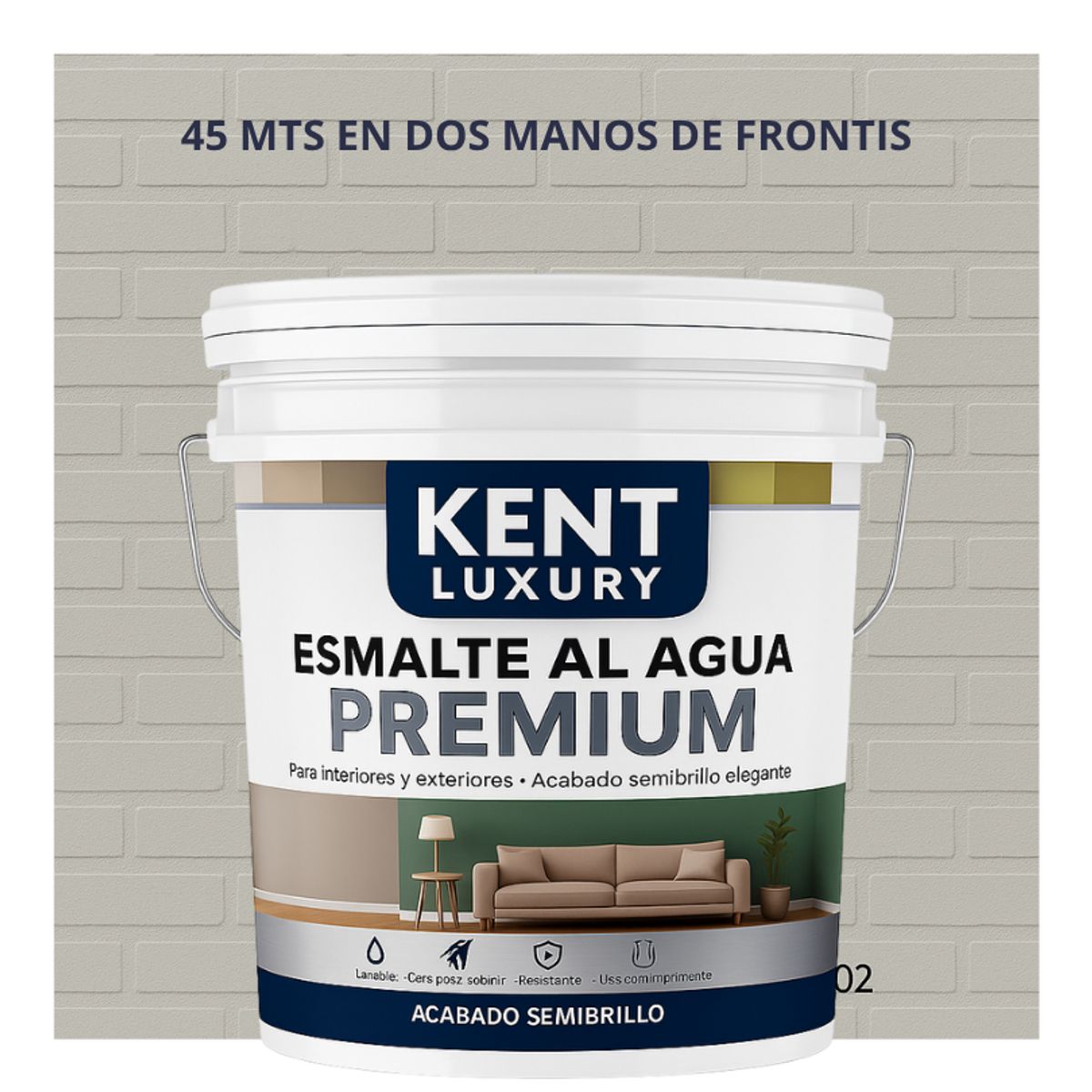 KENT - PINTURA ESMALTE AGUA FACHADAS - SEMIBRILLO - TINETA 10L BLANCO GRISÁCEO