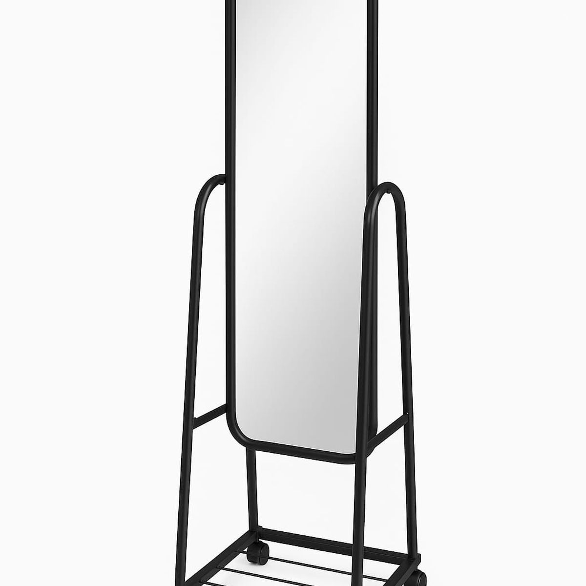 GENERICO - Espejo De Pie Con Ruedas y Repisa Inferior Negro