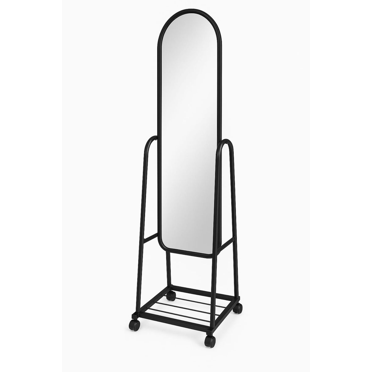 GENERICO - Espejo De Pie Con Ruedas y Repisa Inferior Negro