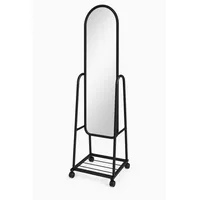 Espejo De Pie Con Ruedas y Repisa Inferior Negro