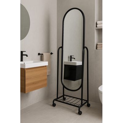 Imagen 2 del producto Espejo De Pie Con Ruedas y Repisa Inferior Negro