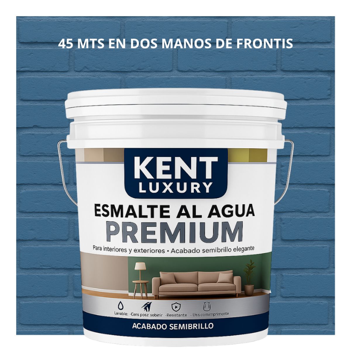 PINTURA ESMALTE AGUA FACHADAS - SEMIBRILLO - TINETA 10L AZUL LEJANÍA, marca KENT - Foto Principal
