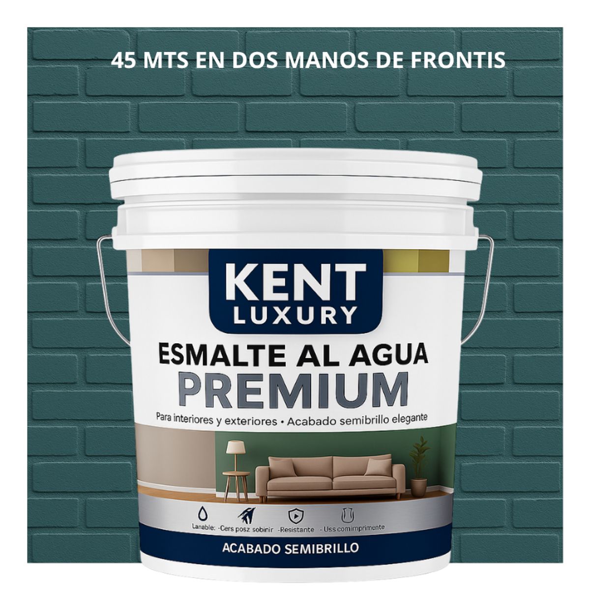 KENT - PINTURA ESMALTE AGUA FACHADAS - SEMIBRILLO - TINETA 10L AZUL PETRÓLEO