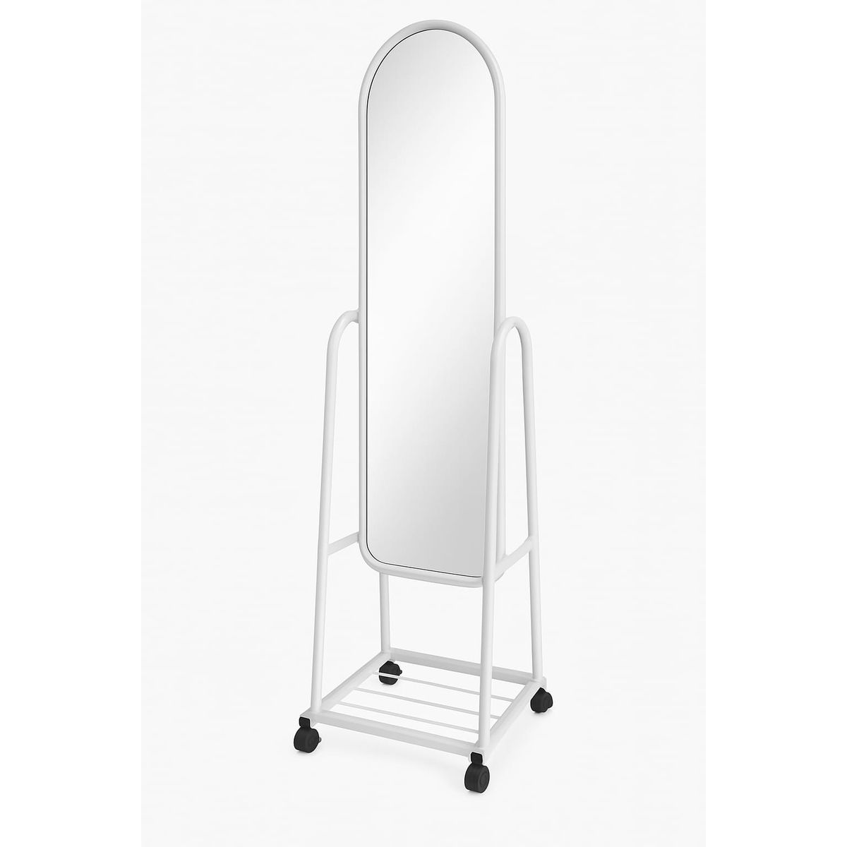 GENERICO - Espejo De Pie Con Ruedas y Repisa Inferior Blanco