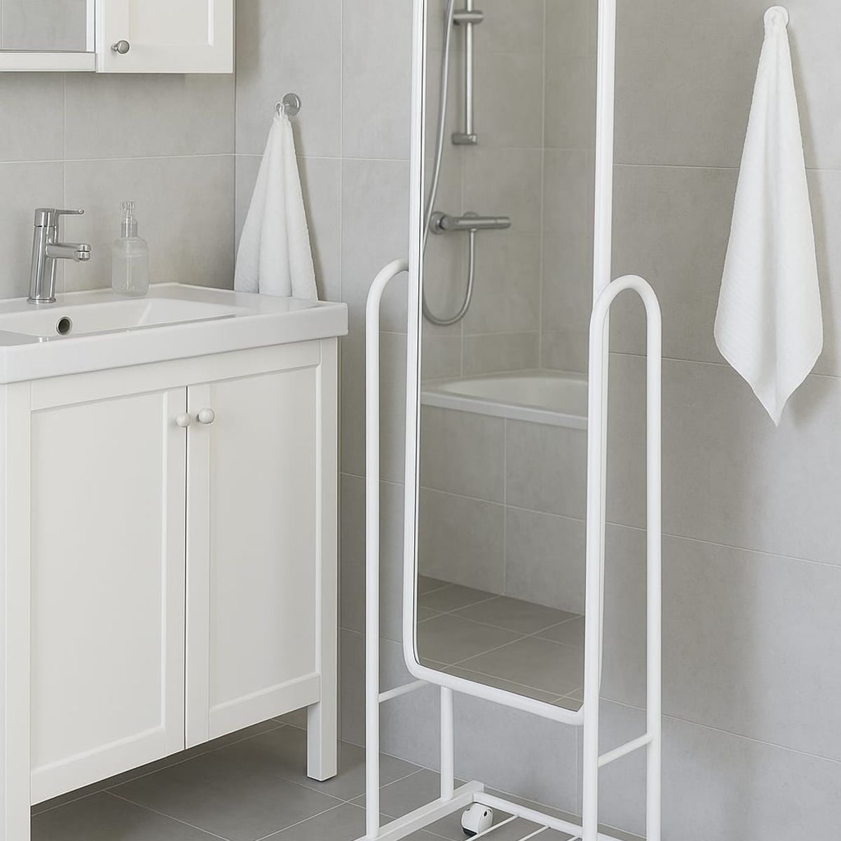 GENERICO - Espejo De Pie Con Ruedas y Repisa Inferior Blanco