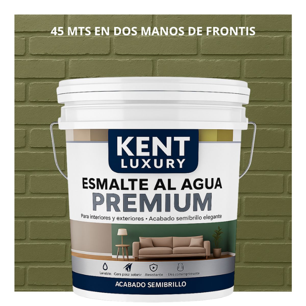 KENT - PINTURA ESMALTE AGUA FACHADAS - SEMIBRILLO - TINETA 10L VERDE OLIVA