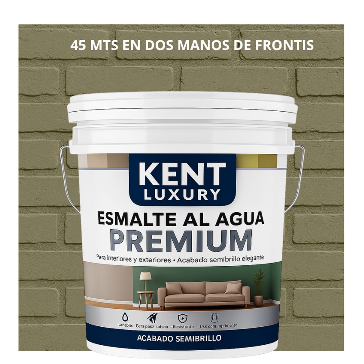 PINTURA ESMALTE AGUA FACHADAS - SEMIBRILLO - TINETA 10L GRIS OLIVA, marca KENT - Foto Principal