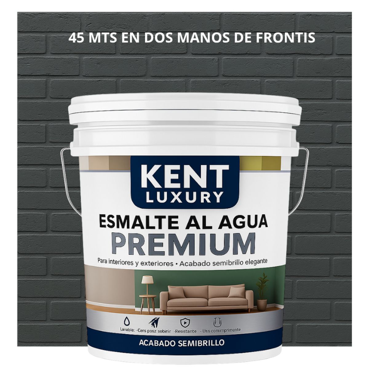 KENT - PINTURA ESMALTE AGUA FACHADAS - SEMIBRILLO - TINETA 10L GRIS FERROSO