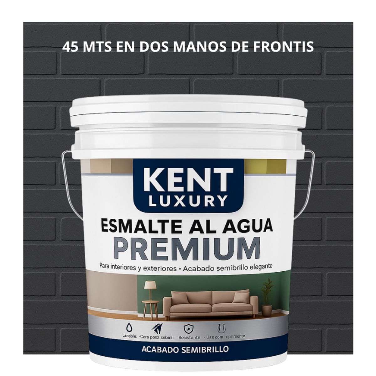 KENT - PINTURA ESMALTE AGUA FACHADAS - SEMIBRILLO - TINETA 10L GRIS GRAFITO