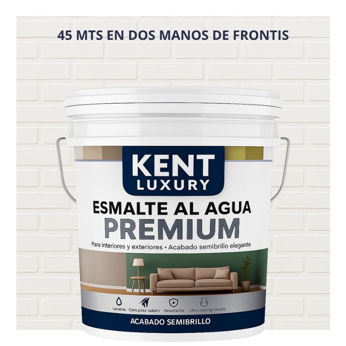 KENT - PINTURA ESMALTE AGUA FACHADAS - SEMIBRILLO - TINETA 10L BLANCO PURO