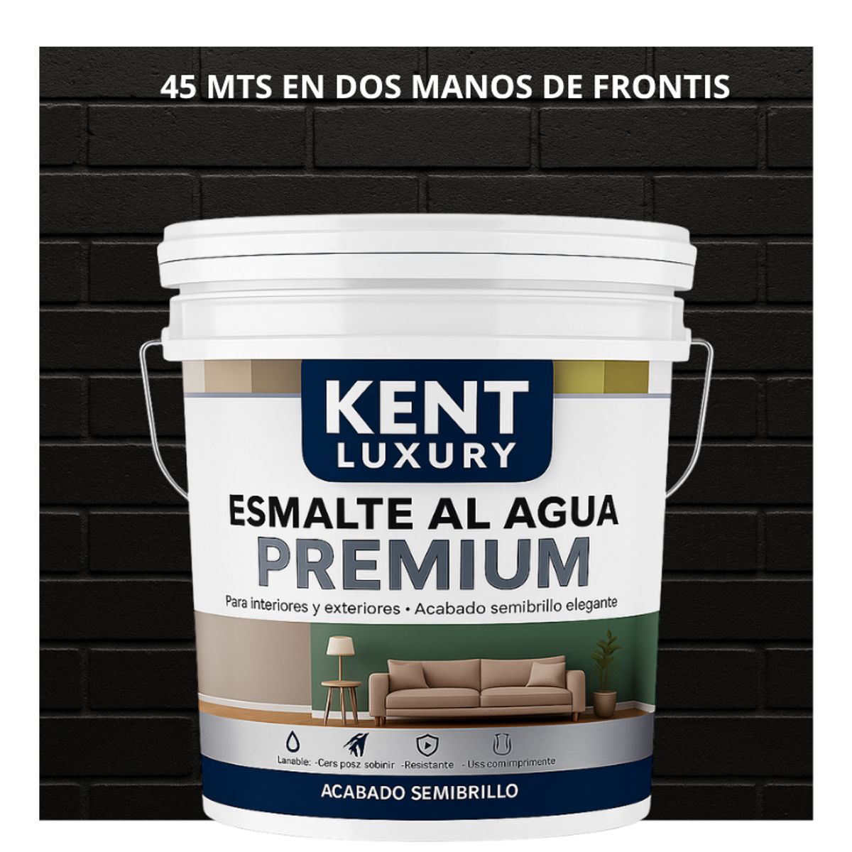 KENT - PINTURA ESMALTE AGUA FACHADAS - SEMIBRILLO - TINETA 10L NEGRO TRÁFICO