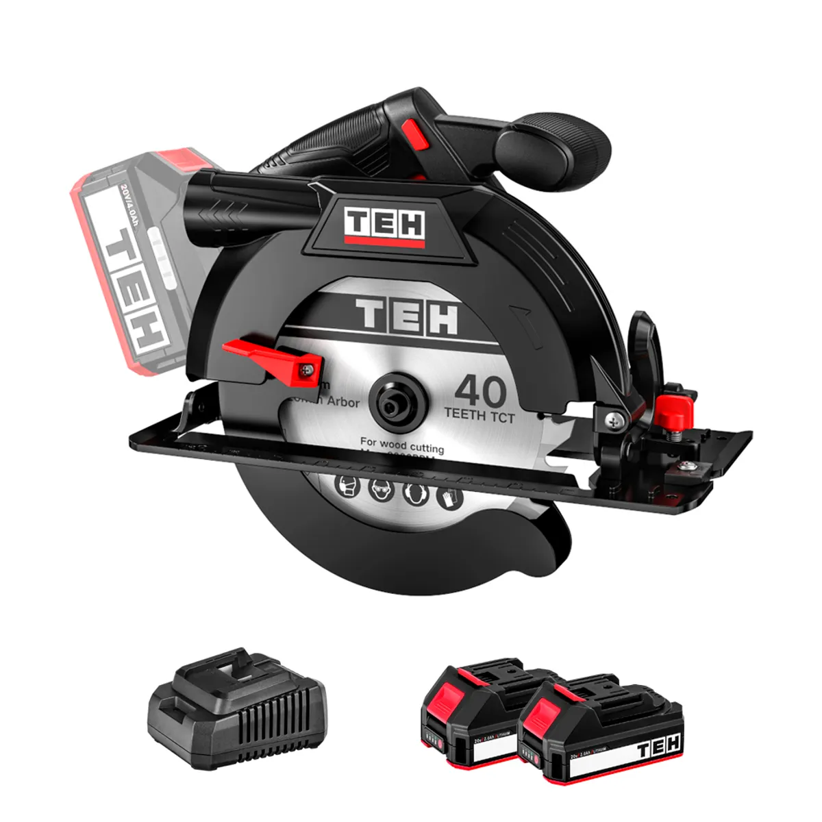 TEH - SIERRA CIRCULAR INALAMBRICA BRUSHLEES 20V + 2 BATERIA 4 AMP + CARGADOR TEHTOOLS