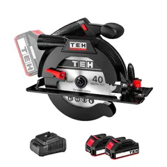 TEH - SIERRA CIRCULAR INALAMBRICA BRUSHLEES 20V + 2 BATERIA 4 AMP + CARGADOR TEHTOOLS