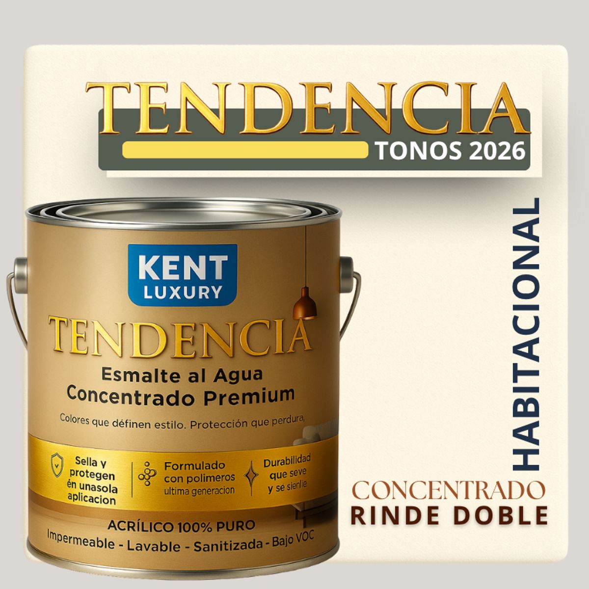 KENT - PINTURA ESMALTE AGUA TENDENDIA - MATE - 4L BARRISTER WHITE