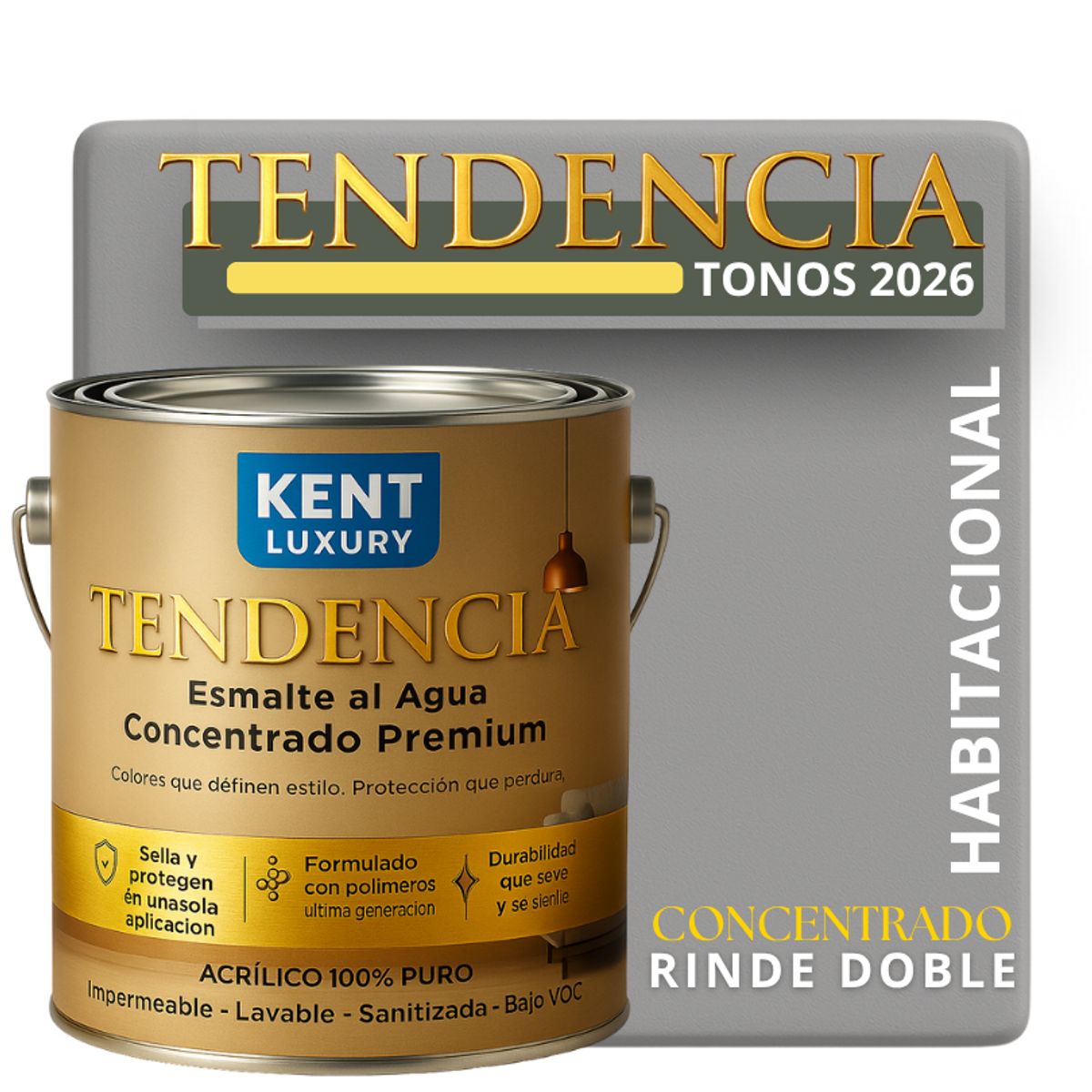 KENT - PINTURA ESMALTE AGUA TENDENDIA - MATE - 4L GLAMOUR GRAY