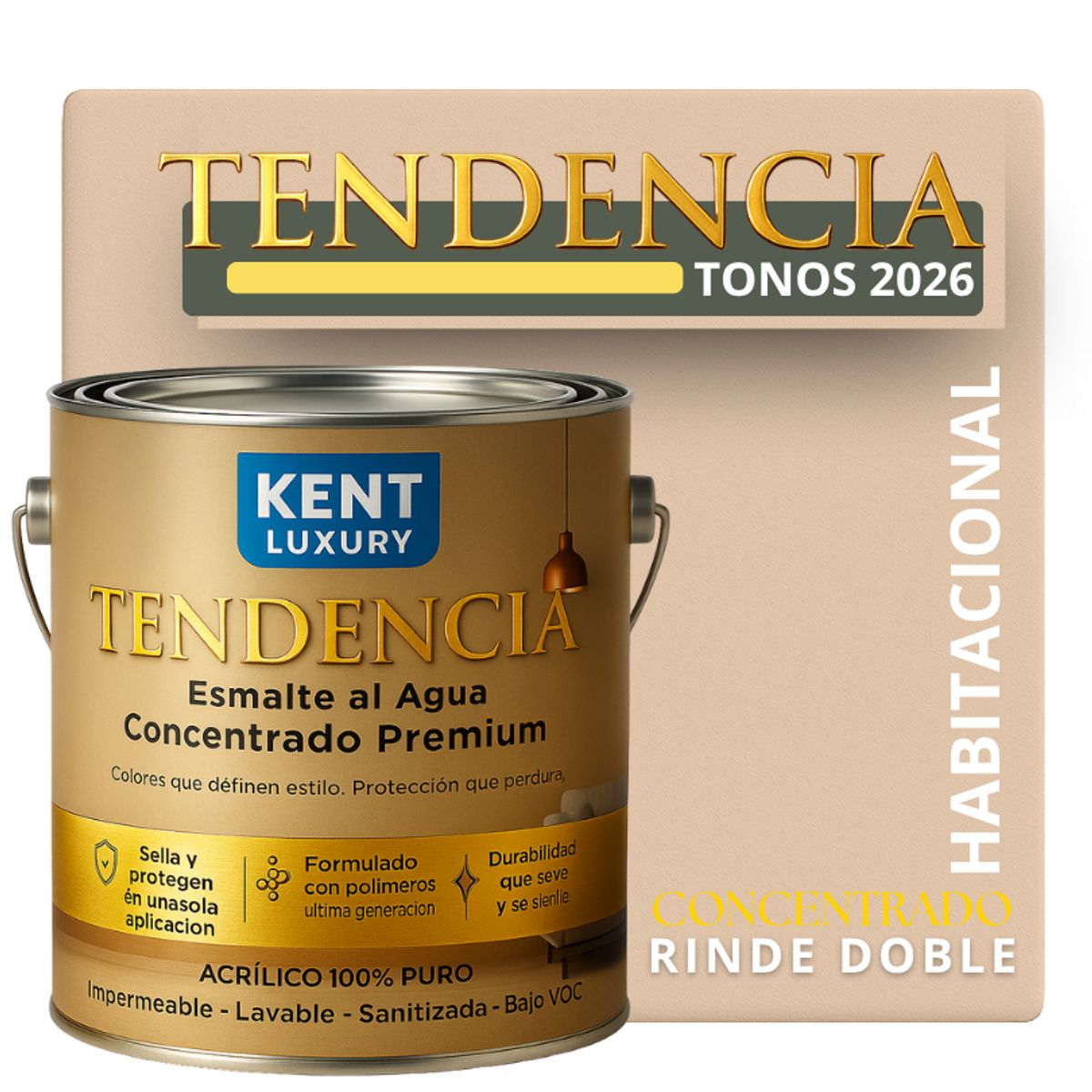 KENT - PINTURA ESMALTE AGUA TENDENDIA - MATE - 4L LULLED BEIGE