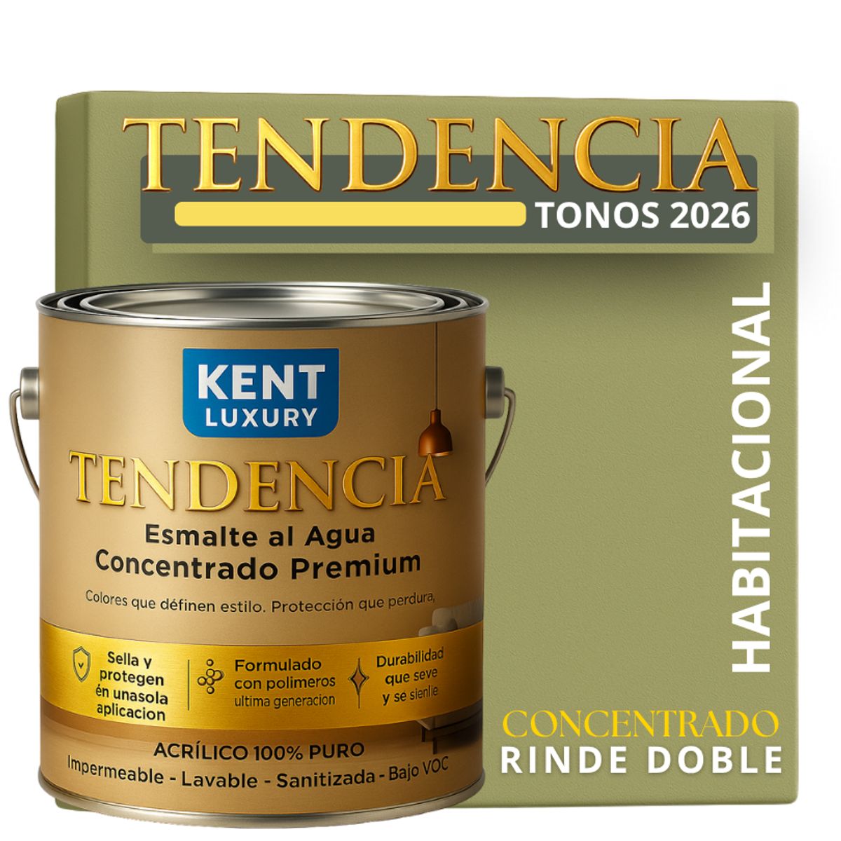KENT - PINTURA ESMALTE AGUA TENDENDIA - MATE - 4L OLIVE MOSS