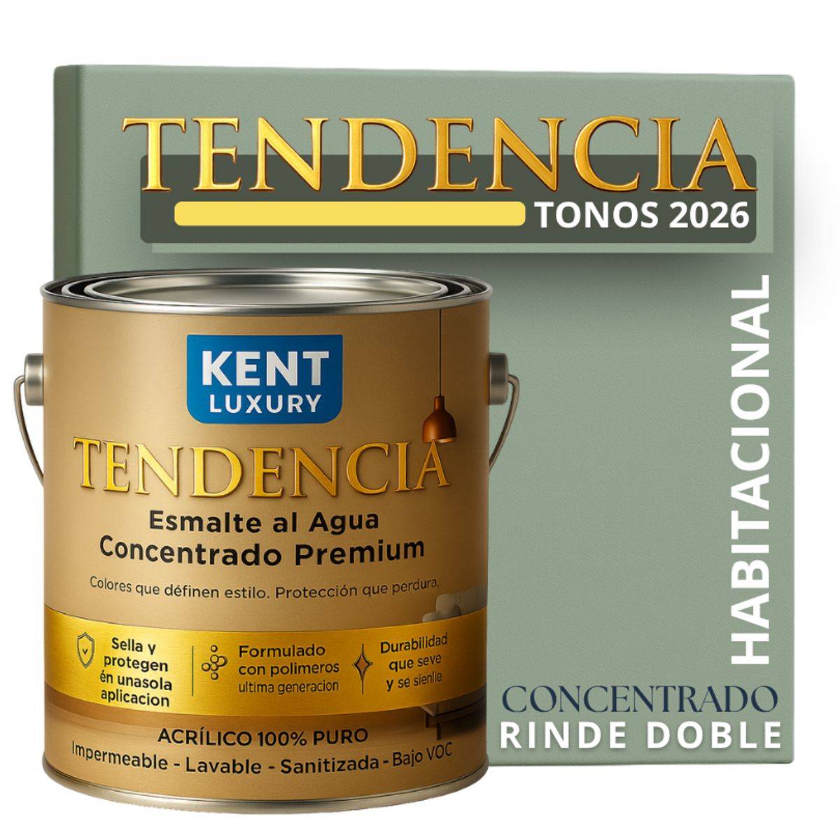 KENT - PINTURA ESMALTE AGUA TENDENDIA - MATE - 4L SAGE MIST