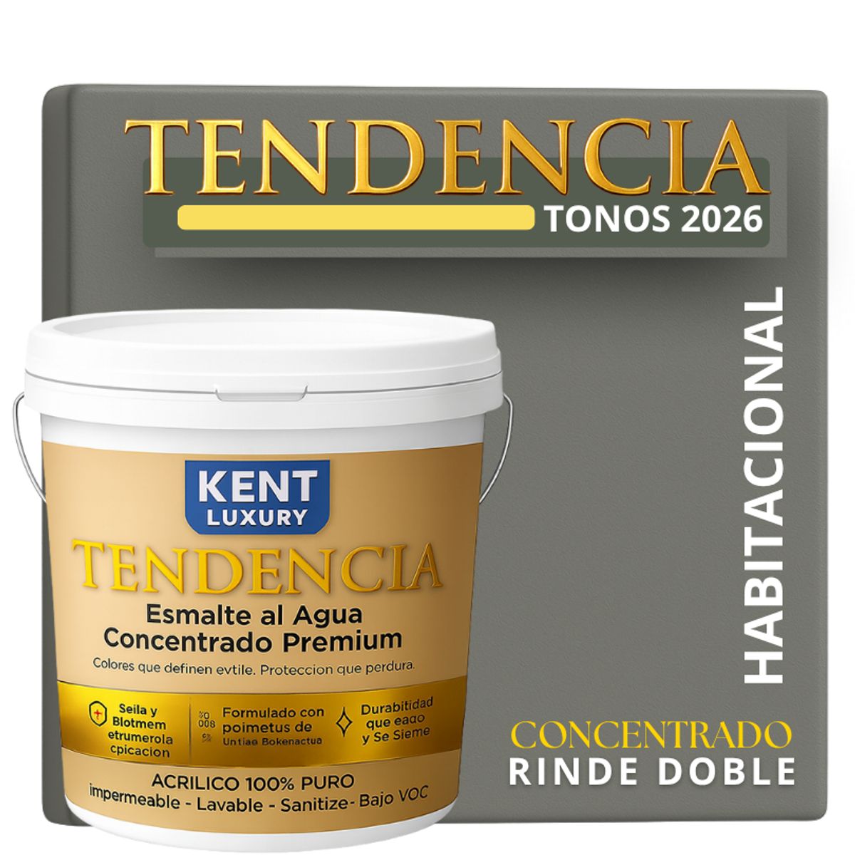 KENT - PINTURA ESMALTE AGUA CONCRENTRADO TENDENDIA - MATE - TINETA 10L SOLID GRAY