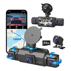 KUANGYE - 1080p Cámara Para Auto Dash Cam 4 Cámara Gps Wifi + 64gb