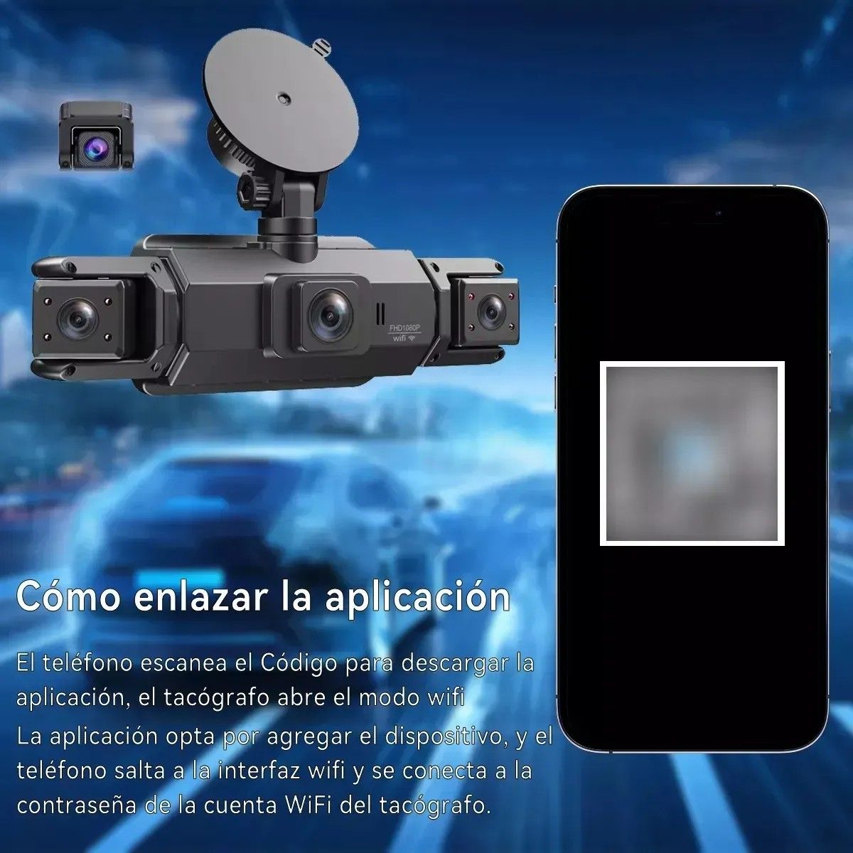 KUANGYE - 1080p Cámara Para Auto Dash Cam 4 Cámara Gps Wifi + 64gb