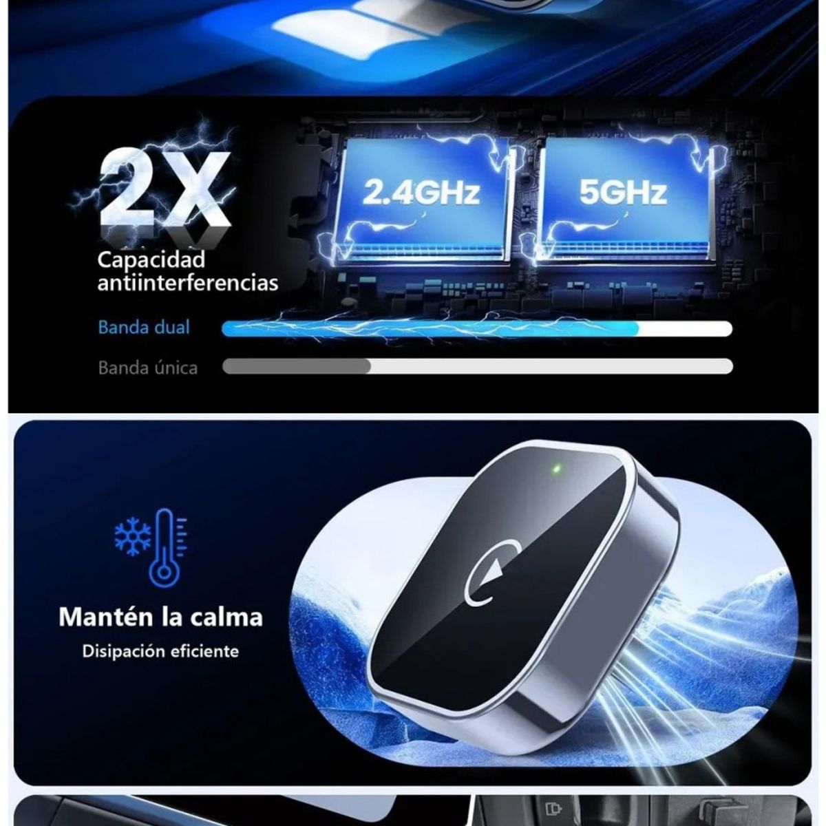 KUANGYE - Adaptador Automático Inalámbrico 2 En 1 Para Carplay/android