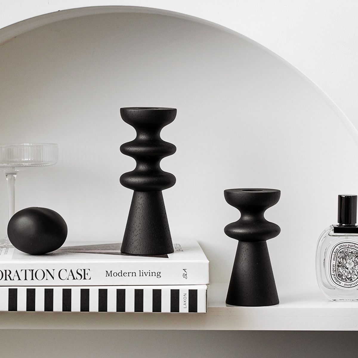 OLEVO - Juego candelabros madera estilo europeo set 2 piezas aro decoración mesa (Velas no incluidas)