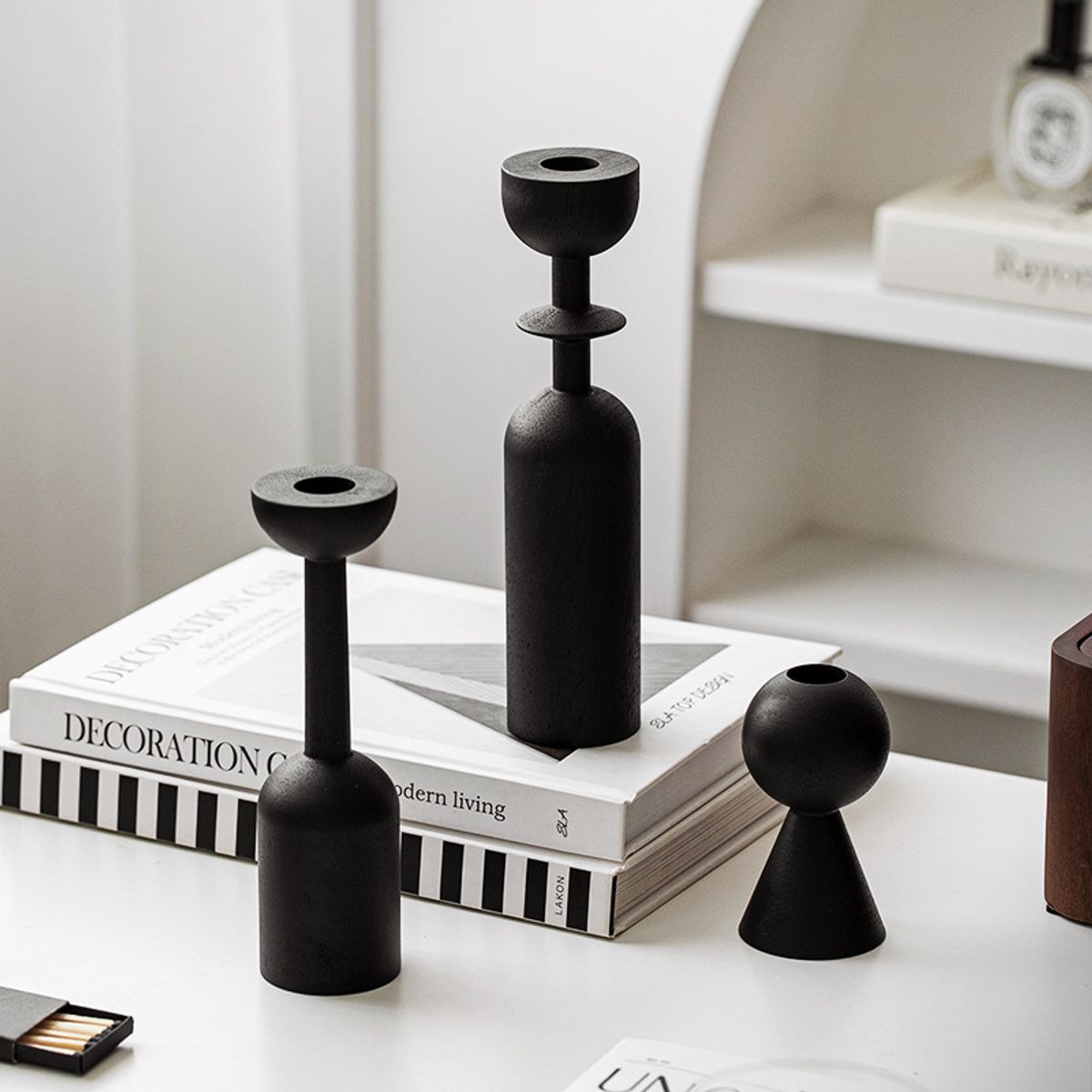 OLEVO - Juego candelabros madera estilo europeo Juego de tres copas de vino decoración mesa Velas no incluidas