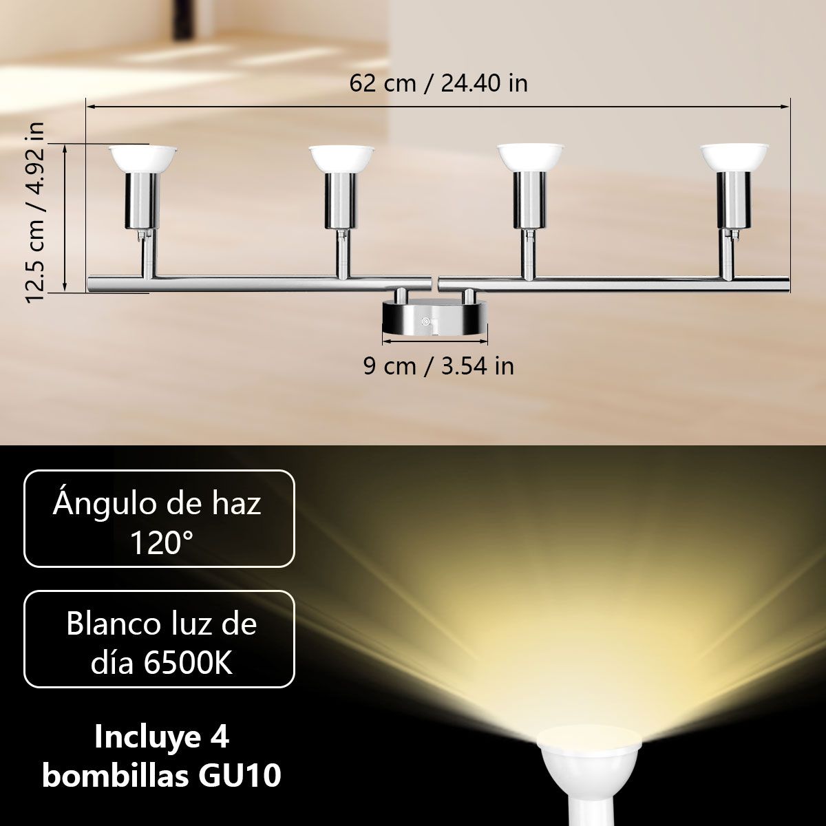 HALMAN - Soporte de Montaje Ajustable de 4 Cabezales - Luz cálida