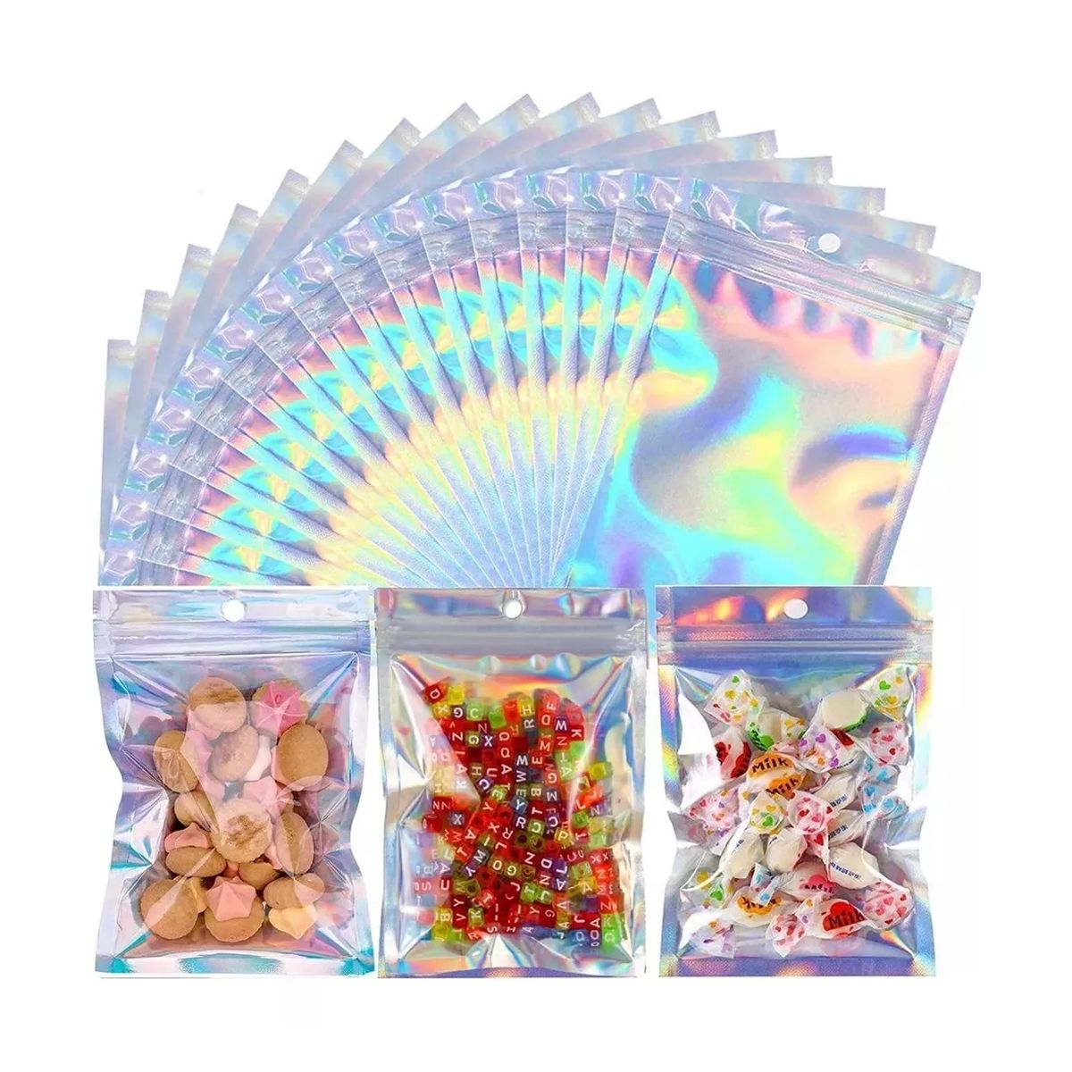 KINDA NICE - 100 Bolsas Standup Pouch Cierre Tornasol Transparente Zipper