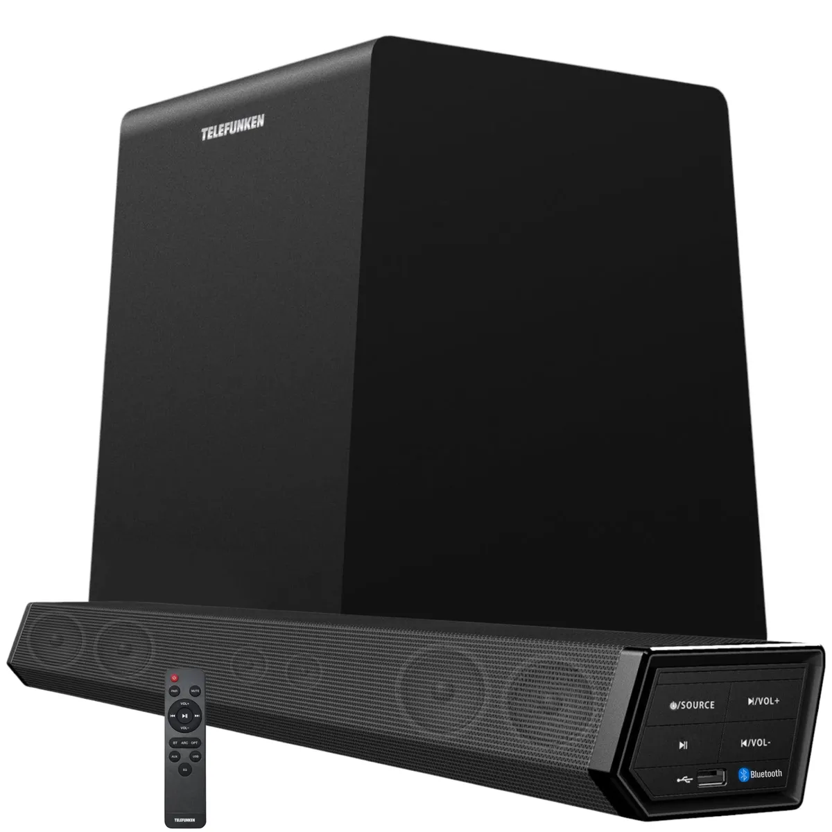 TELEFUNKEN - Soundbar + Subwoofer 8" Wireless Sound System Bluetooth 350W RMS