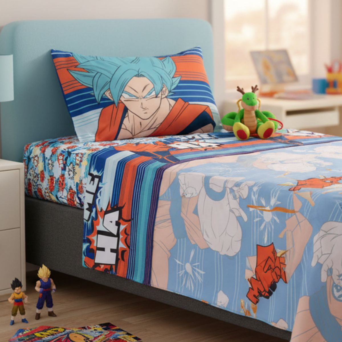 MASHINI - Juego de Sábana Mashini Dragon Ball Z 1.5 Plazas Microfibra