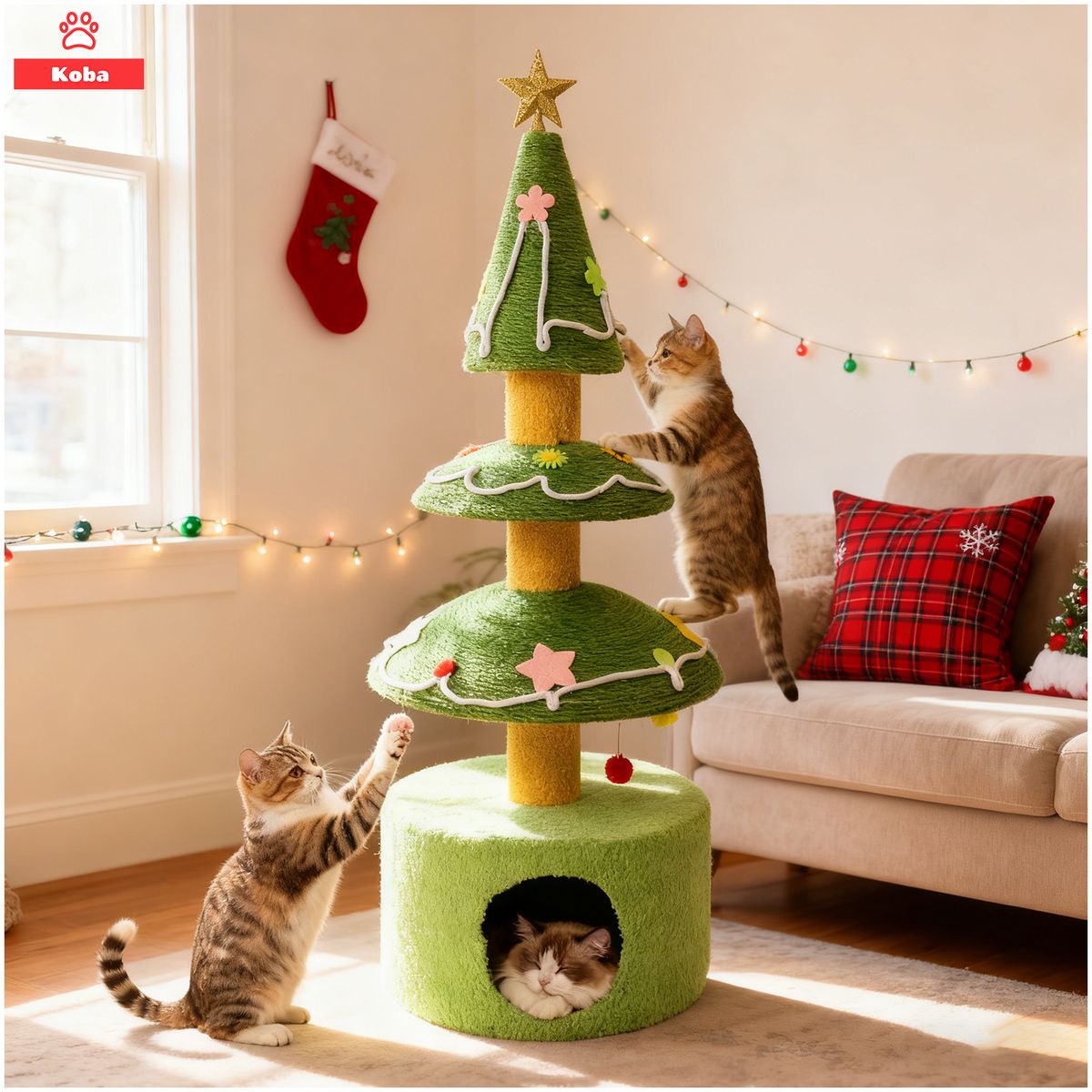 KOBA - Rascador Para Gatos Casa Michis Tipo Árbol Navidad 105cm Verde