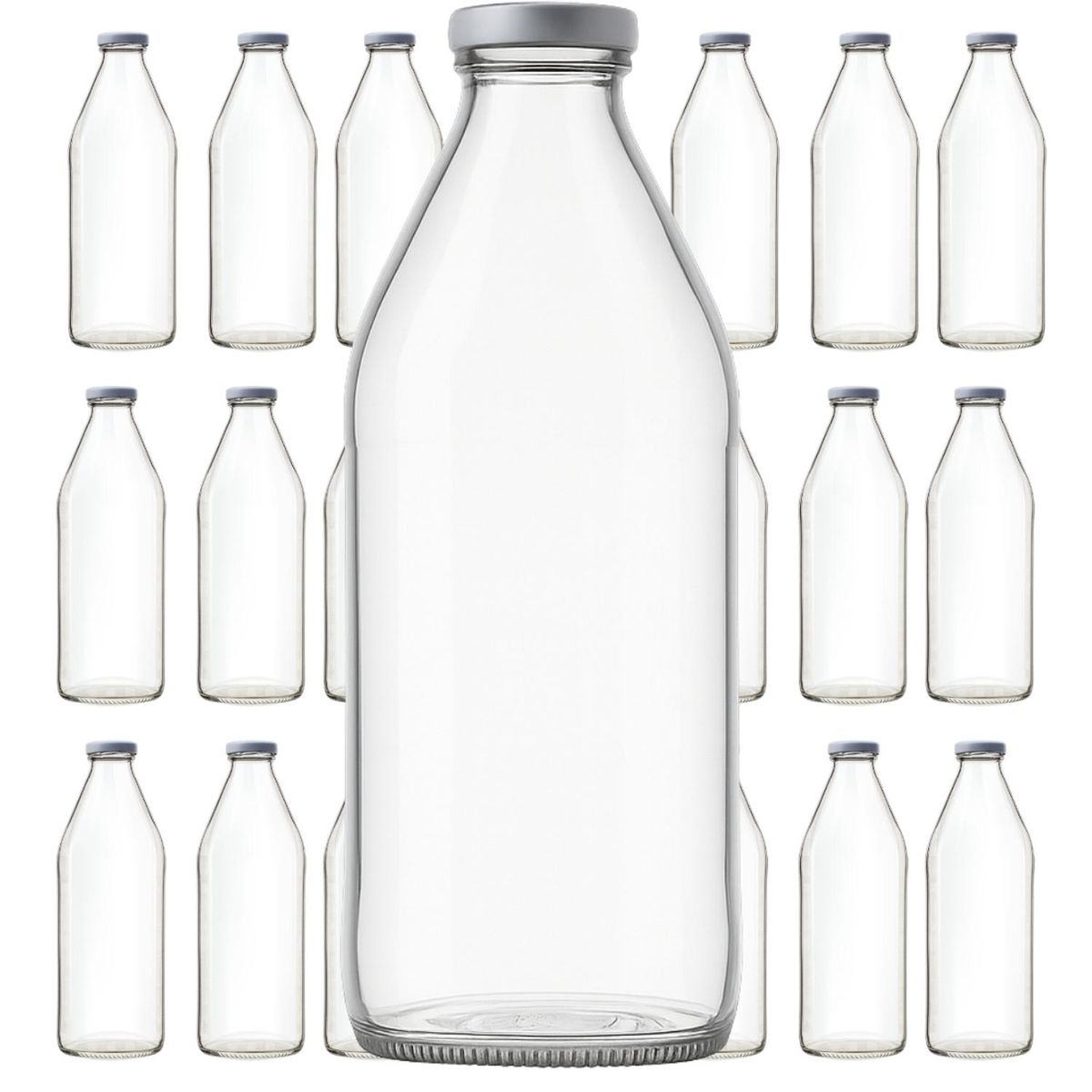 GENERICO - Botellas de Vidrio Lechera Jugos 1L 1000 ml c/Tapa - Pack 22