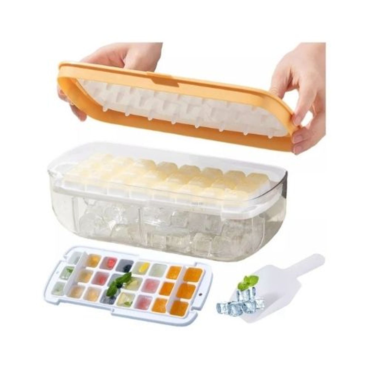 GENERICO - Cubetera De Hielo Silicona 2 En 1 Contenedor Y Tapa Multiuso Variado