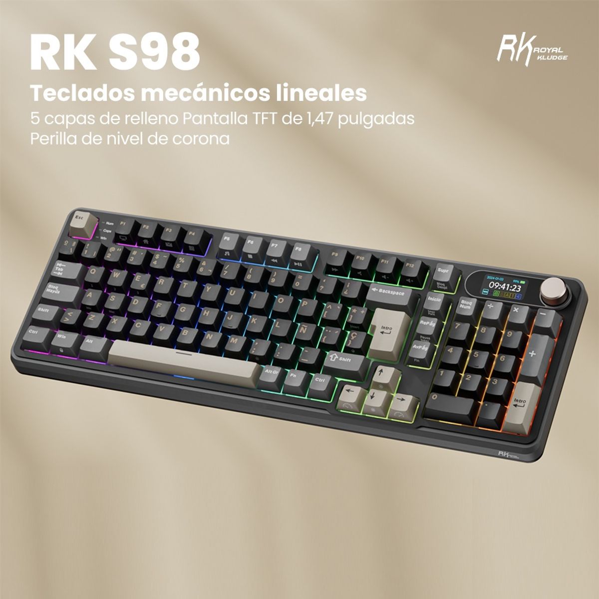 ROYAL KLUDGE - Teclado Mecánico Inalámbrico RKS98 Español Creamy Switches